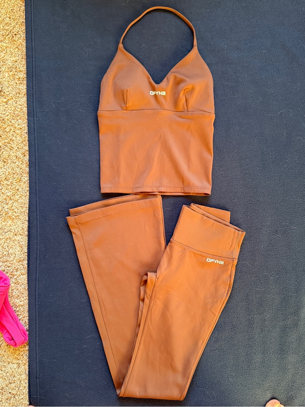 DFYNE Hannah Pearson Set - Chestnut Women's Brown Halter Crop Top & Leggings Set